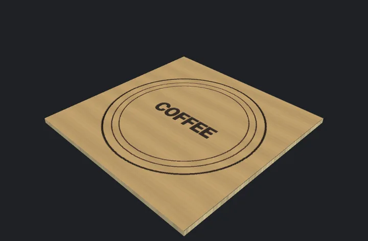 A laser-cut coaster: an outline and engraved detail
